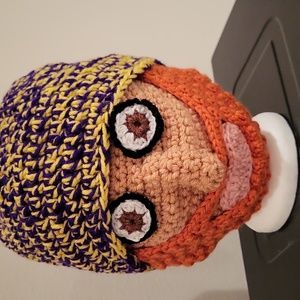 Beardo hat! Hat with beard. NWOT handmade crochet by me. Purple yellow orange
